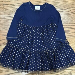 Hanna Andersson Navy and Gold Polka Dot Dress